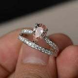 1.5ct Pear Cut Peach Morganite Crown Design Engagement Ring 18k WhiteGold Finish