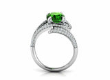 2.5ct Cushion Cut Green Emerald Open Cocktail Bypass Ring 14k White Gold Finish