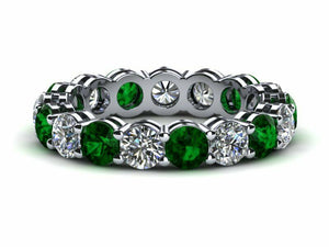 2ct Round Cut Green Emerald Eternity Wedding Band Ring 14k White Gold Finish