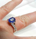 2.55ct Engagement Ring Oval Cut Blue Sapphire Split Shank 14k White Gold Finish