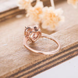 1ct Heart Cut Simulated Peach Morganite Halo Engagement Ring 14k RoseGold Plated