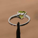 1ct Heart Cut Green Peridot Solitaire with Round Accent Ring 14k White Gold Over