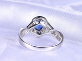 1.5ct Oval Cut Blue Sapphire Halo Diamond Infinity Ring 14k White Gold Finish