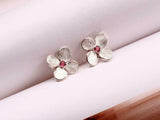 0.12ct Round Cut Pink Ruby Flower Design Stud Earrings 14k White Gold Finish