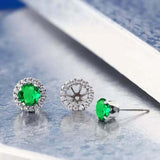 2ct Stud Earrings Round Cut Green Emerald Removable Halo 14k White Gold Finish