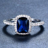 2.4ct Cushion Cut Blue Sapphire Engagement Ring 14k White Gold Finish Solitaire