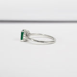 1ct Green Emerald Cut Solitaire Baguette Accents Ring 14k White Gold Finish