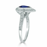 2Ct Pear Cut Blue Sapphire Bezel Set Diamond Halo Ring 14K White Gold Finish