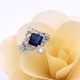 1.9ct Princess Cut Blue Sapphire Engagement Ring 14k White Gold Finish Art Deco