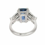 3.5ct Cushion Blue Sapphire Trilogy Ring 14k White Gold Finish Trillion Accents