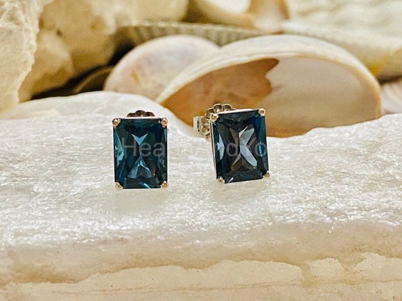 2ct Radiant Simulated London Blue Topaz Solitaire Stud Earring 14k W Gold Plated