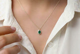 1.2ct Oval Cut Green Emerald Diamond Halo Pendant Chain 14k Yellow Gold Finish