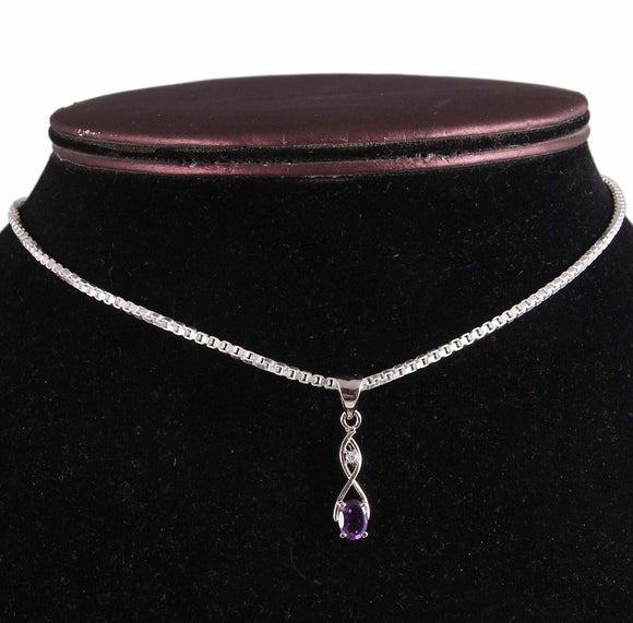 1ct Purple Amethyst Pendant Oval Cut Infinity Style 14k White Gold Over NO CHAIN