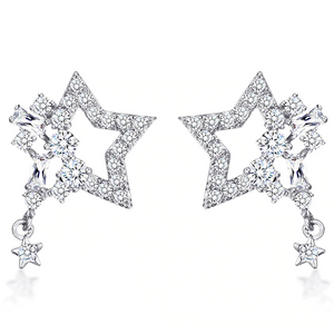 Stylish Star Drop Earrings 1.5ct Round Cut VVS1D Diamond 14k White Gold Finish