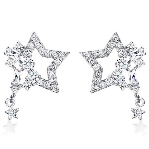 Stylish Star Drop Earrings 1.5ct Round Cut VVS1D Diamond 14k White Gold Finish