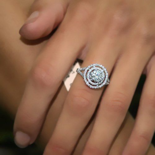 3ct Round Cut Diamond Double Halo Cocktail Engagement Ring 14k White Gold Finish