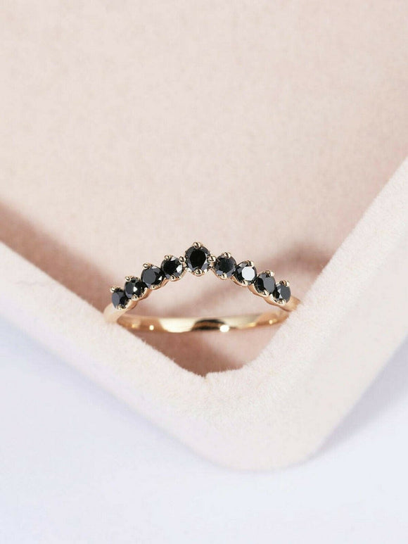 Curved Half Eternity Wedding Band 1ct Round Black Diamond 14k Yellow Gold Finish