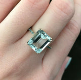 2ct Emerald Cut Blue Aquamarine Engagement Ring Solitaire 14k Yellow Gold Finish