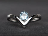 0.7ct Round Cut Blue Aquamarine Engagement Ring 14k WhiteGold Over Unique Design