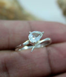 1ct Engagement Ring Pear Cut Diamond Bypass Solitaire 14k White Gold Finish