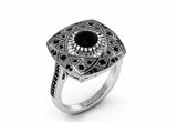 Antique Milgrain Engagement Ring 3ct Round Cut Black Diamond 14k White Gold Over