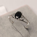 1ct Oval Cut Black Diamond Open Heart Shank Solitaire Ring 14k White Gold Finish