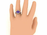 2ct Pear Cut Purple Amethyst Engagement Ring Halo Trilogy 14k White Gold Finish