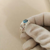 2ct Oval Cut London Blue Topaz Vintage Inspired Ring 14k White Gold Finish