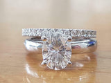 2Ct Oval Cut DVVS1 Diamond Bridal Set Solitaire Ring Band 14K White Gold Finish