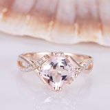 1.5ct Cushion Peach Morganite Twisted Shank Engagement Ring 14k Rose Gold Finish