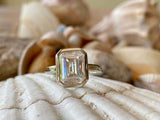 2.2ct Engagement Ring Emerald Cut Diamond Bezel Set Solitaire 18k WhiteGold Over