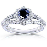 3.5Ct Round Cut Blue Sapphire Split Shank Engagement Ring 14K White Gold Finish