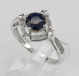 1.5ct Round Cut Blue Sapphire Halo Compass Engagement Ring 14k White Gold Finish