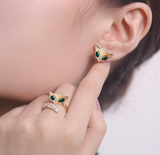 1Ct Marquise Cut Green Emerald Fox Eyes Stud Earrings Women 14K Rose Gold Finish