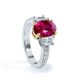 2.5ct Oval Cut Pink Ruby Engagement Ring Trilogy Vintage 14k White Gold Finish