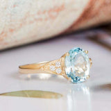 2.2ct Oval Cut Blue Aquamarine Solitaire Ring 14k Yellow Gold Over Round Accents