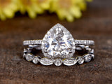 3ct Heart Cut Diamond Vintage Bridal Set Engagement Ring 14k White Gold Finish