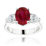 2Ct Oval Cut Pink Ruby Trilogy Engagement Ring 14K White Gold Finish Pear Accent