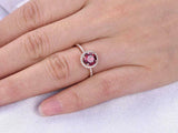 2.1ct Round Cut Pink Ruby Engagement Ring Round Accent Halo 14k Rose Gold Finish