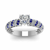 1ct Heart Cut Diamond Blue Accent Solitaire Engagement Ring 14k WhiteGold Finish