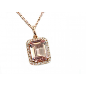 2ct Emerald Cut Peach Morganite Halo Pendant 14k Rose Gold Finish NO CHAIN