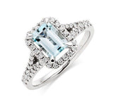 2ct Emerald Blue Aquamarine Halo Split Band Engagement Ring 14k White Gold Over