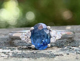 2ct Engagement Ring Oval Cut Blue Sapphire Diamond Petite 14k White Gold Finish