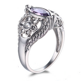 1.3ct Marquise Cut Purple Amethyst Floral Engagement Ring 14k White Gold Finish