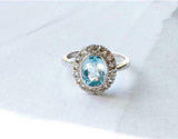 1.7ct Oval Cut Blue Aquamarine Engagement Ring Halo Solitaire 14k WhiteGold Over