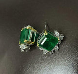 2.6ct Stud Earrings Princess Cut Green Emerald Cocktail 14k White Gold Finish