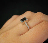 1ct Green Emerald Cut Solitaire with Accents Engagement Ring 14k White Gold Over