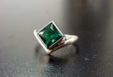 1ct Engagement Ring Princess Green Emerald Solitaire Curved 14k White Gold Over