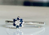 1ct Engagement Ring Round Cut Blue Sapphire Minimalist 14k White Gold Finish