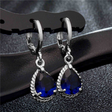 2Ct Pear Cut Blue Sapphire Solitaire Water Tear Drop Earring 14K White Gold Over